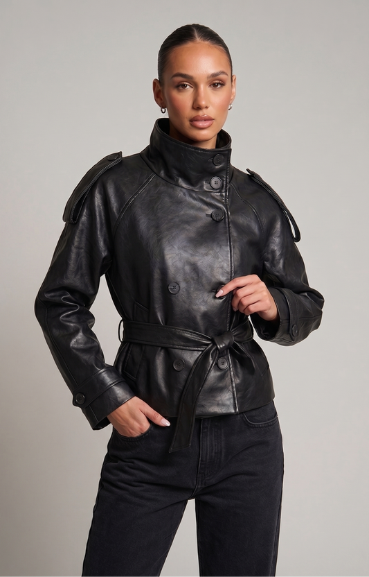 Trenchcoat in Lederoptik