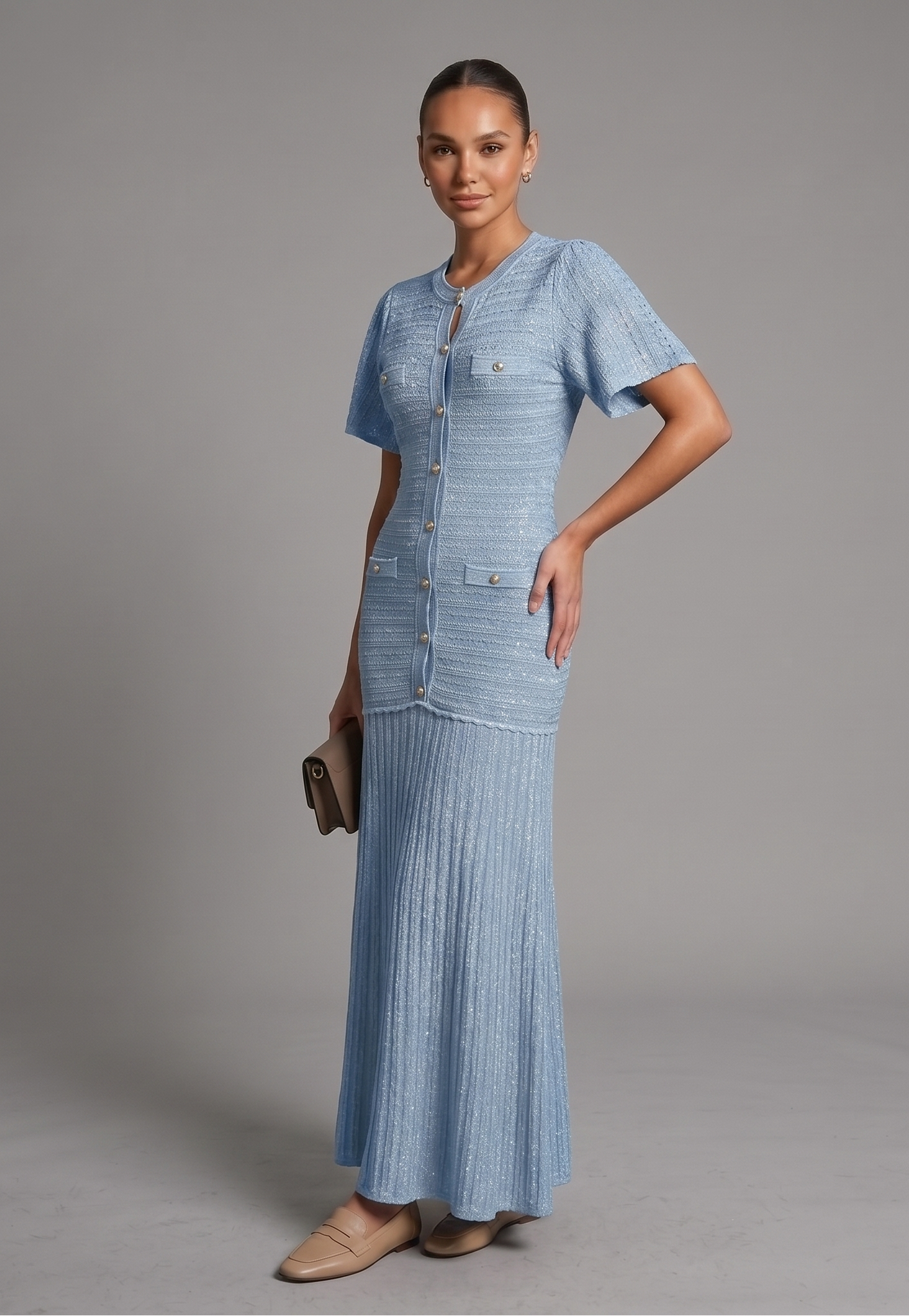 Strick Maxikleid mit Schmucksteinen