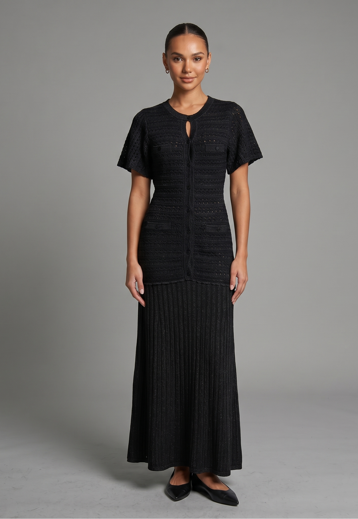 Strick Maxikleid mit Schmucksteinen