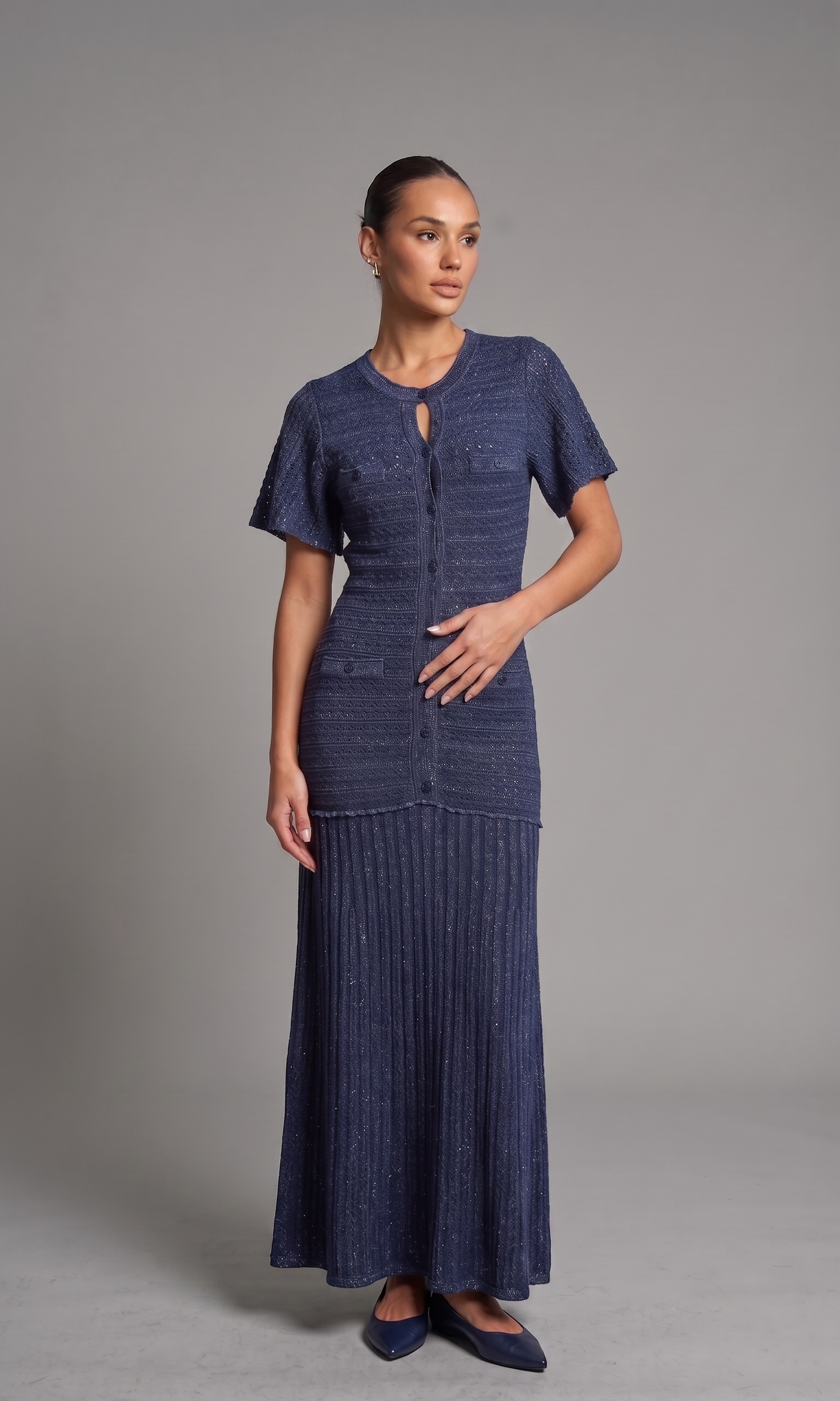 Strick Maxikleid mit Schmucksteinen