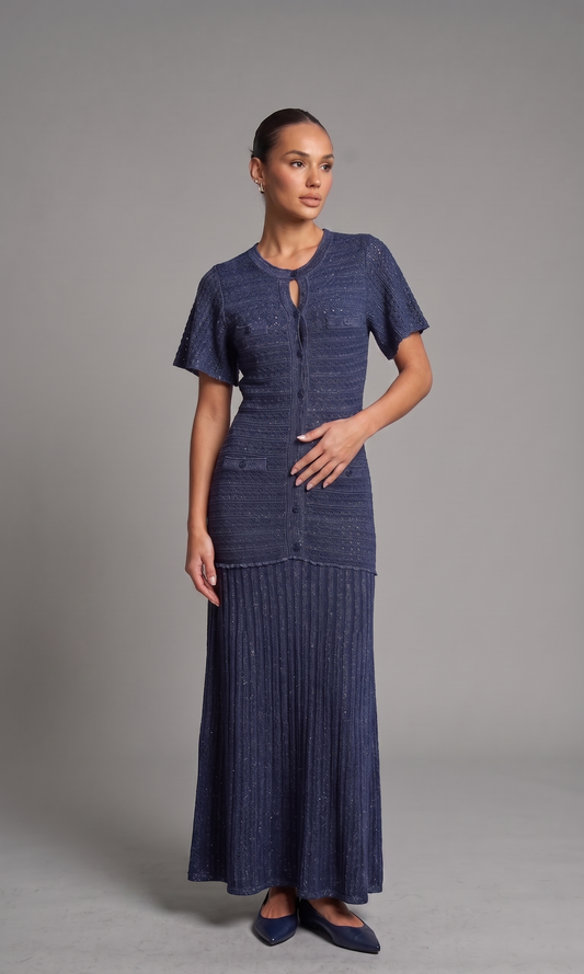 Strick Maxikleid mit Schmucksteinen