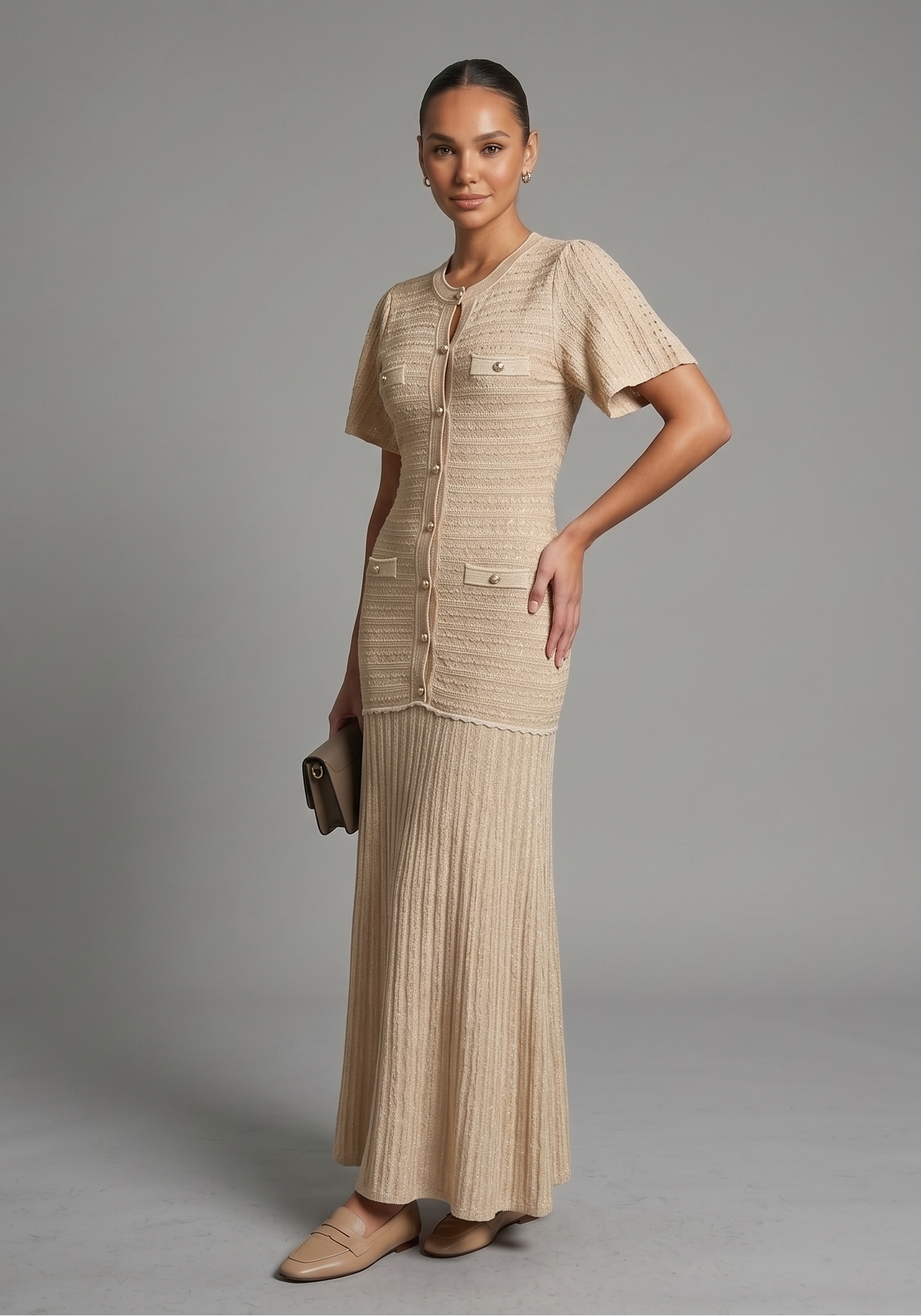 Strick Maxikleid mit Schmucksteinen